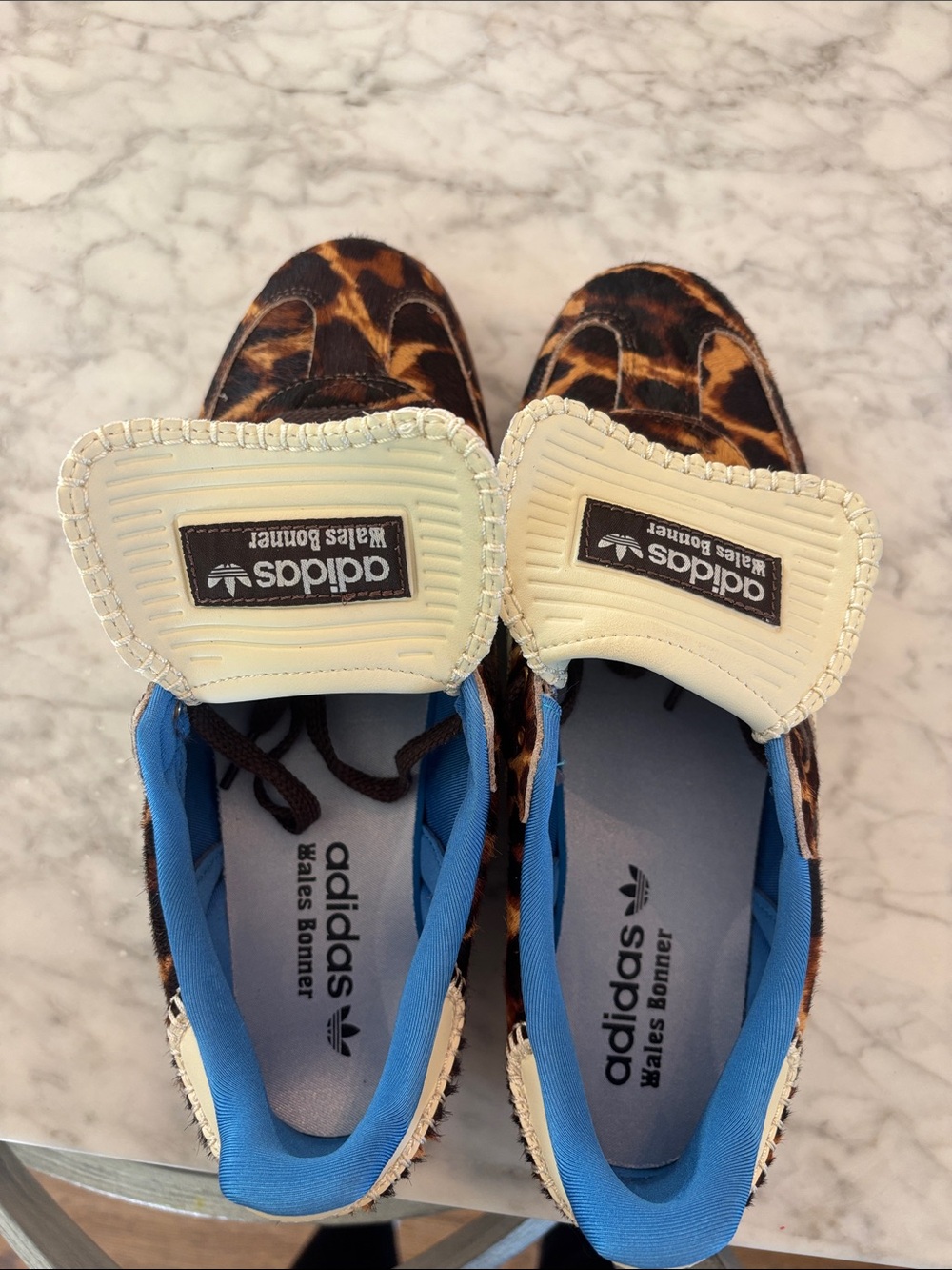Brand new pony hair adidas Leopard Print Sneakers, Cream Stripes & Blue Lining - Picture 2 of 2